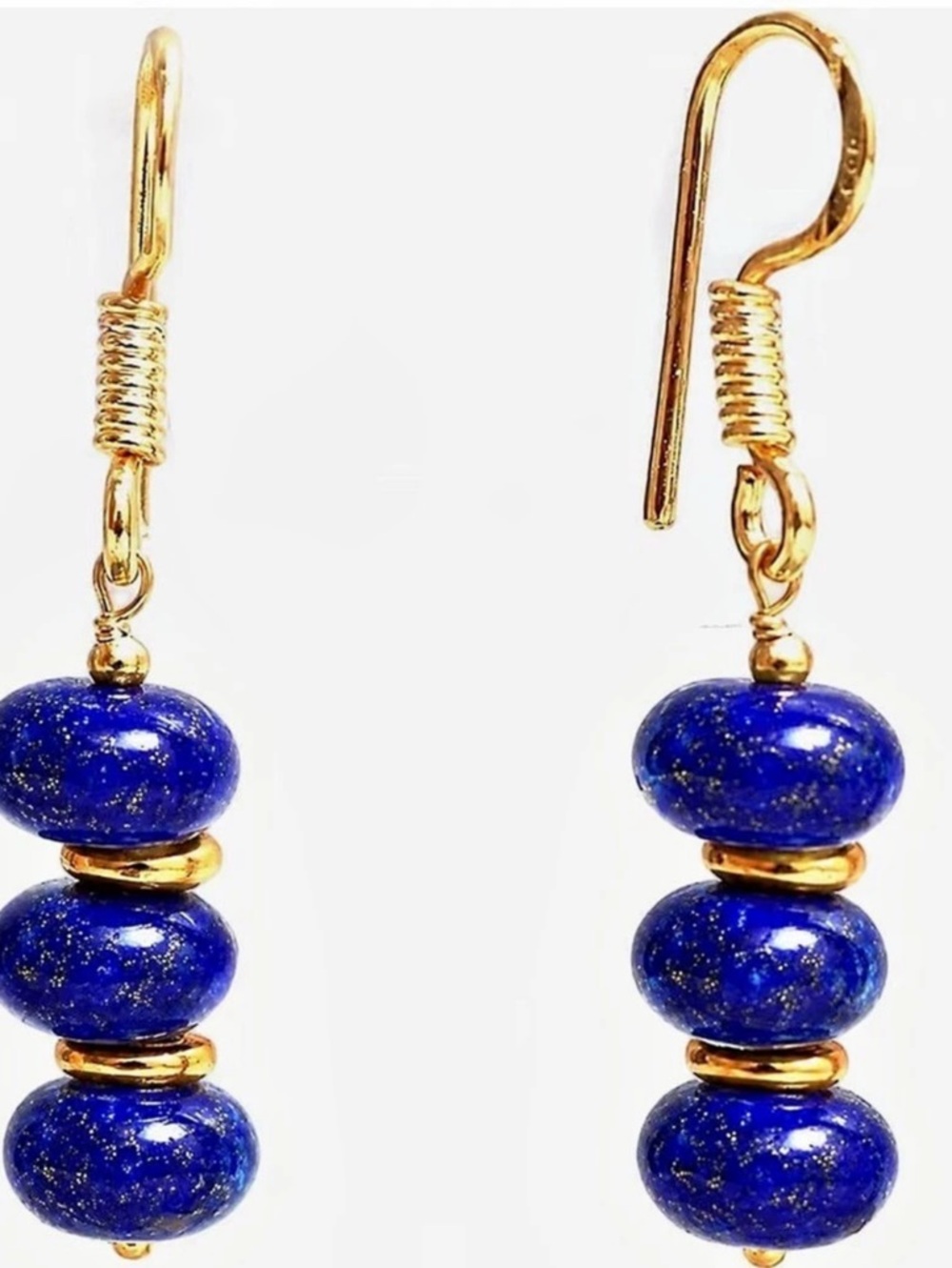 NEW 14k Gold Plated Lapis Lazuli Blue & Gold Beaded Small Drop Earrings